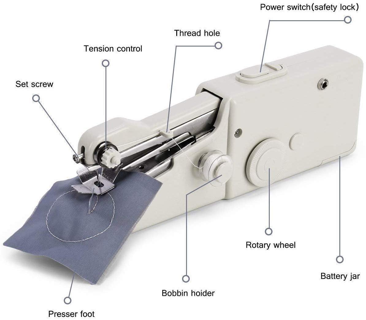 Handy Stitch Sewing Machines for Home Tailoring use, AC/DC Electric Mini Portable Cordless Stitching Machine Handheld Manual Machine (White, Stapler)